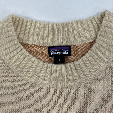 Patagonia Women's Cream Tan Recycled Wool Fair Isle Knit Sweater Size S