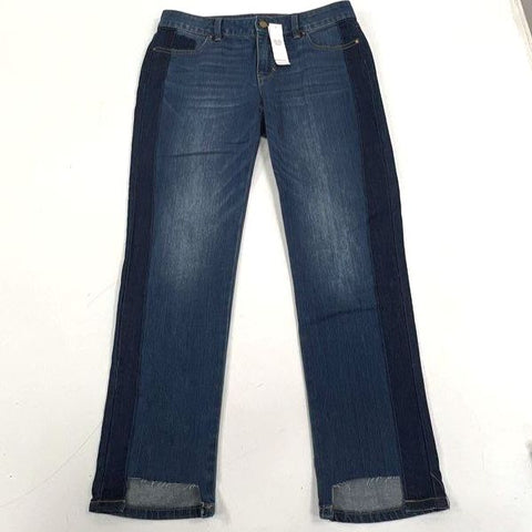 White House Black Market WHBM Women's The Straight Crop Two Tone Jeans Size 6