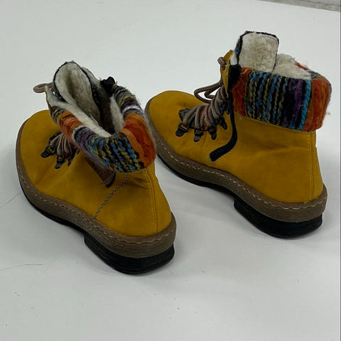 Rieker Felicitas Z6743 Mustard Yellow Multi Knit Ankle Boots Women's Size 37