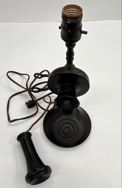 Vintage Candlestick Telephone Table Lamp Black Cast Metal Novelty Accent