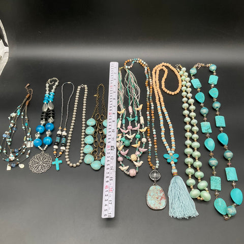 Boho Southwestern Fashion Jewelry Lot 10 Necklaces Faux Turquoise Beaded Tassel