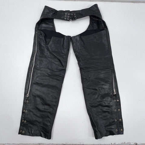R Leather Genuine Black Leather Biker Motorcycle Riding Chaps Side Zip Sz 2XL