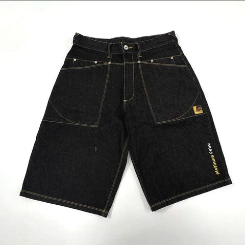 Vintage Y2K Platinum FUBU Men's Fat Albert Junkyard Gang Black Jean Shorts Sz 34