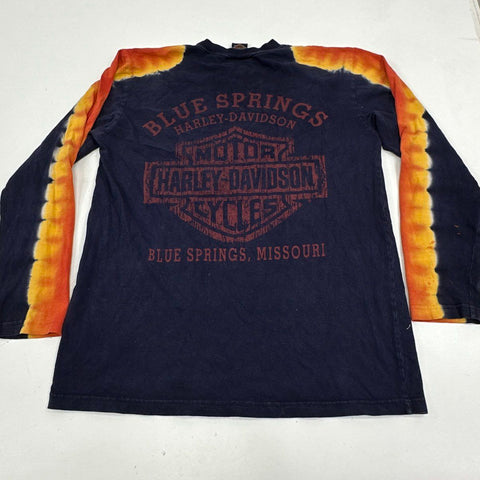 Vintage 1999 Harley Davidson Too Hot To Handle Blue Springs MO Tie Dye Sz M