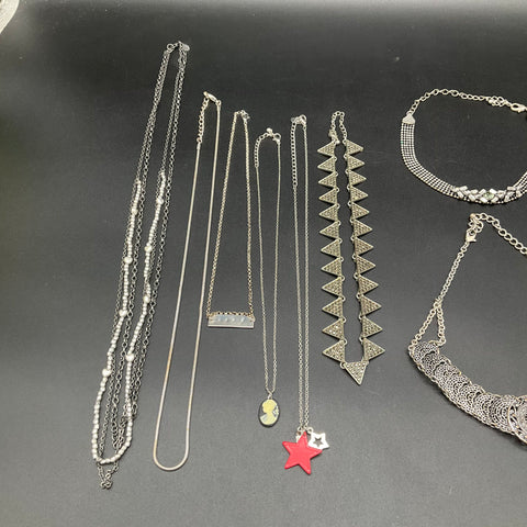 Vintage to Modern Costume Jewelry Lot 0.5 Lbs 12pc Silver Tone Necklaces