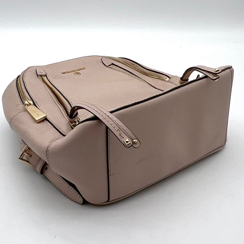 Michael Kors Pink Pebbled Leather Rhea Zip Medium Backpack Gold Tone Hardware
