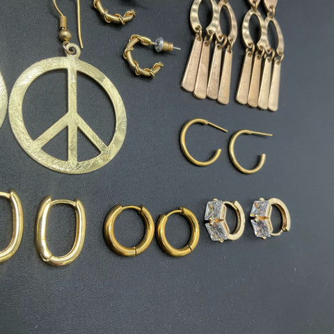 Vintage to Modern Gold Tone Costume Jewelry Lot 0.57lb Mixed Earring Styles