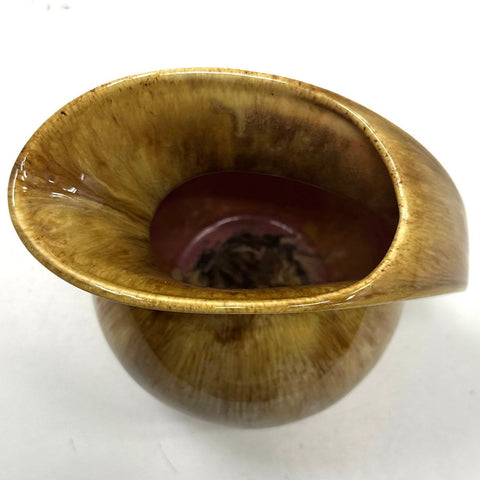 Vintage Studio Pottery Vase Signed EL 59 Mid Century Modern Drip Glaze Ceramic
