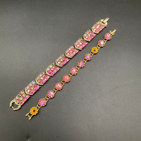 Vintage Lisner & Weiss Pink Rhinestone Bracelets Mid-Century Jewelry Lot of 2