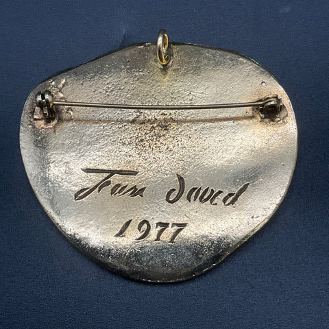 Vintage 1977 Jean David Gold Tone Judaica Pin Pendant Modernist Brutalist