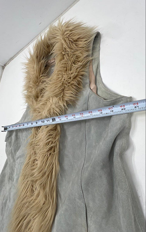 Wilson's Leather Maxima Women's Gray Suede Long Vest Faux Fur Trim Boho Sz XL