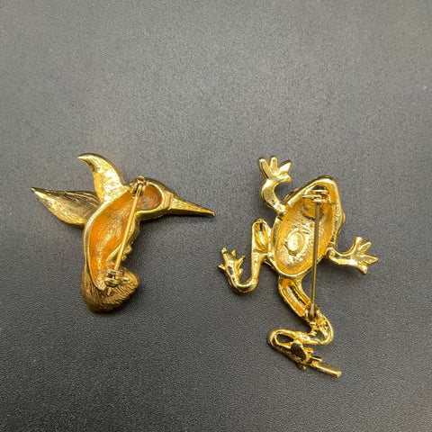 Vintage Gold Tone Animal Brooch Lot of 6 Butterfly Elephant Giraffe