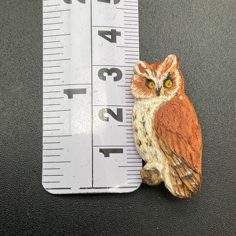 Vintage 1989 J Peterson Signed Hand Carved Wood Screech Owl Brooch Pin 1.75"