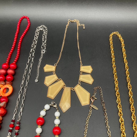 Fossil & Fashion Necklace Lot of 10 Red Gold Tone Bib Chunky Beaded Statement