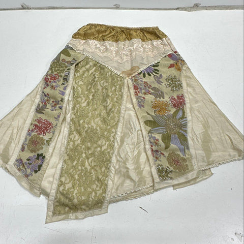Vintage Y2K Celui Women's Green Patchwork Floral Lace Boho Fairycore Skirt