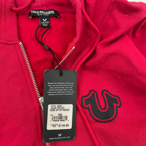 True Religion Men's Red Core Zip Up Buddha Graphic Hoodie Size XXL