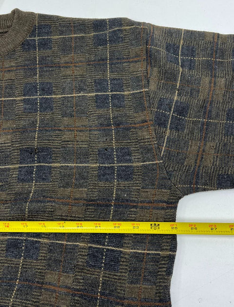 Vintage 90s Jos A Bank Brown Plaid Merino Wool Sweater Men's XL NWT