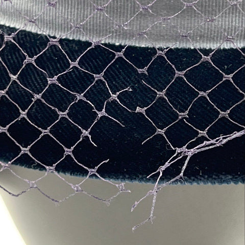 Vintage 60s Pillbox Hat with Veil Union Made Blue Gray Velvet 8" Diameter