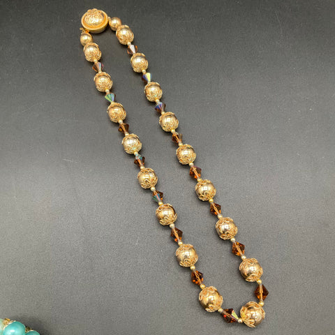 Vintage Costume Jewelry Necklace Lot of 4 Faux Pearl Aurora Borealis Filigree