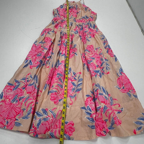 Lilly Pulitzer Women's Pink Floral Lobster Sleeveless Tiered Cotton Dress Sz 4