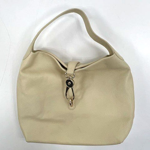Dooney & Bourke Cream Pebbled Leather Lock Hobo Shoulder Bag Silver Hardware
