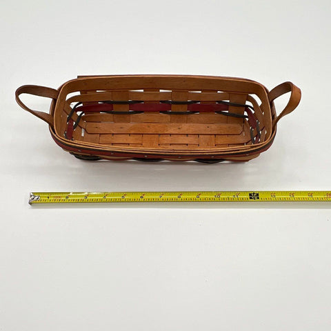 Longaberger Handwoven Basket Rectangular 1993 Leather Handles Red Blue Vintage