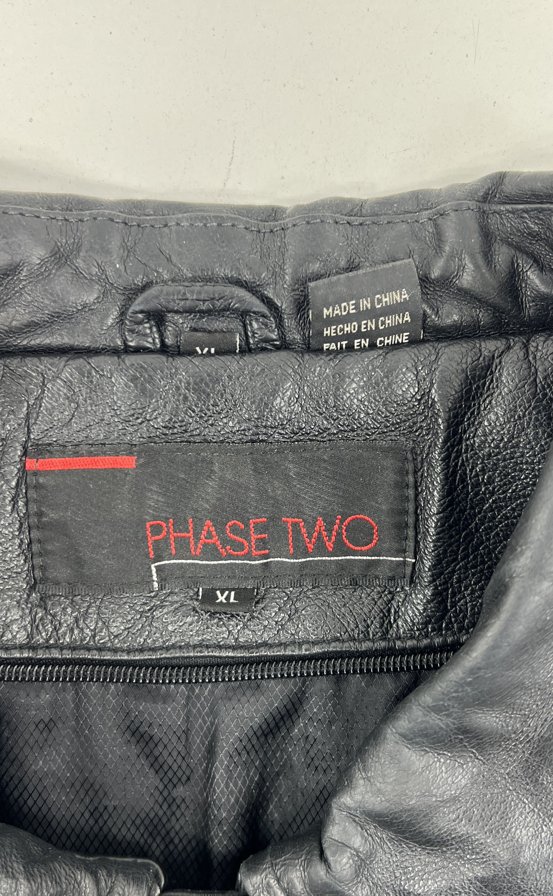 Phase Two Black Leather Full Zip Field Jacket Coat Men's Size XL