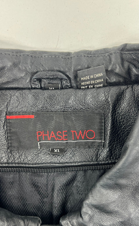 Phase Two Black Leather Full Zip Field Jacket Coat Men's Size XL
