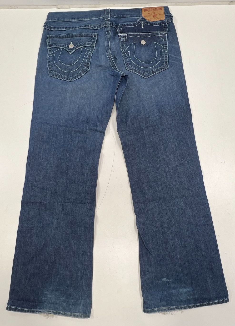 True Religion Ricky Blue Distressed Thick Stitch Bootcut Jeans Men's Size 38
