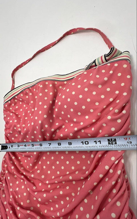 Juicy Couture Women's Pink Polka Dot Ruched Ruffle Swim Dress One Piece Sz M