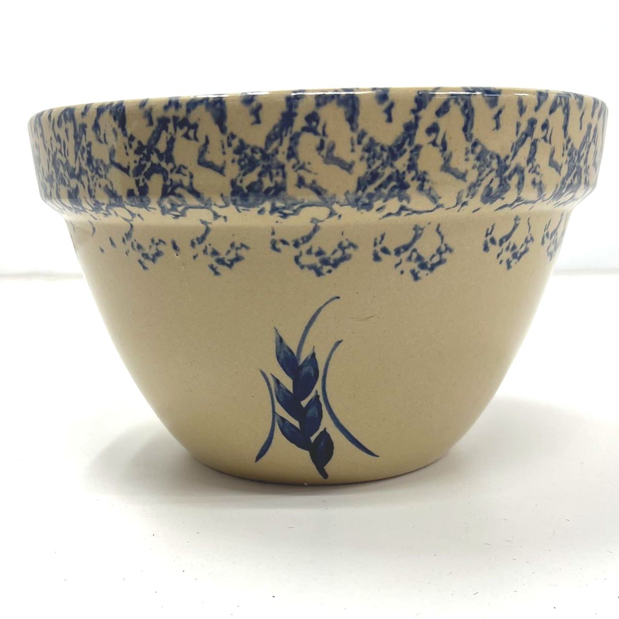 Roseville Pottery Bowl Blue Sponge Spatter Wheat Design 8 Inch Diameter USA