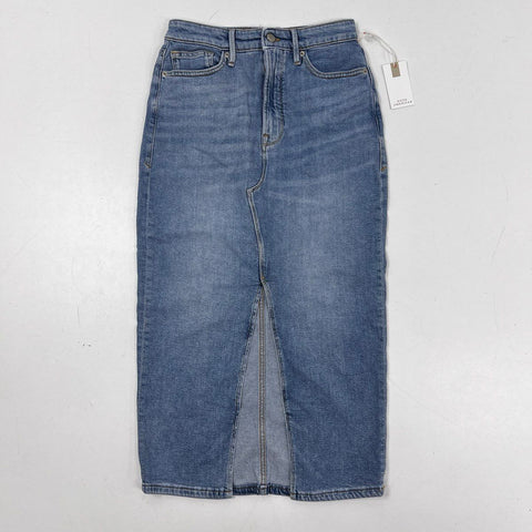 Good American Women's Blue Denim Slit Front Midi Skirt NWT Sz 6