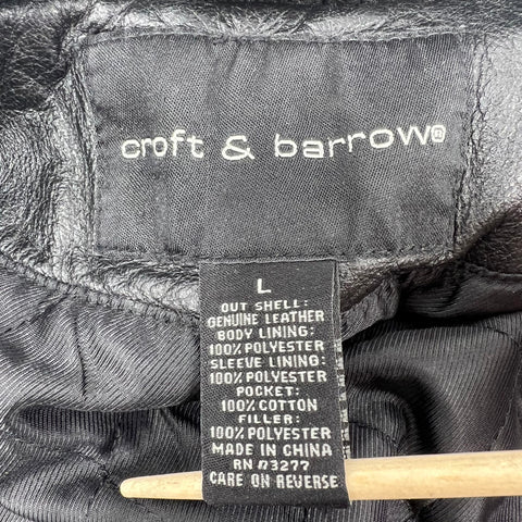 Croft & Barrow Black Vintage Y2K Quilted Lined Bomber Leather Jacket Men's L