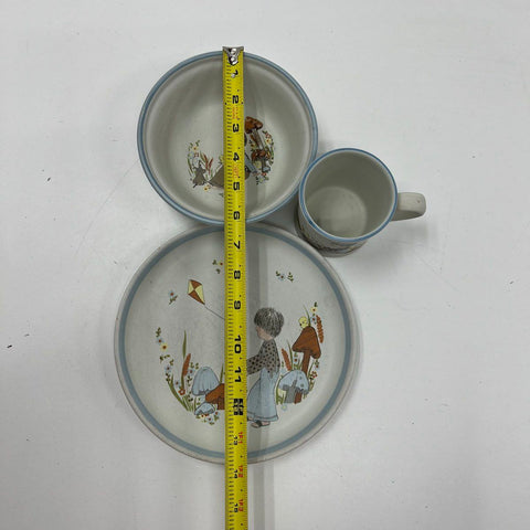 Vintage Denby Dream Weavers England 3-Piece Child's Dish Set Plate Bowl Mug