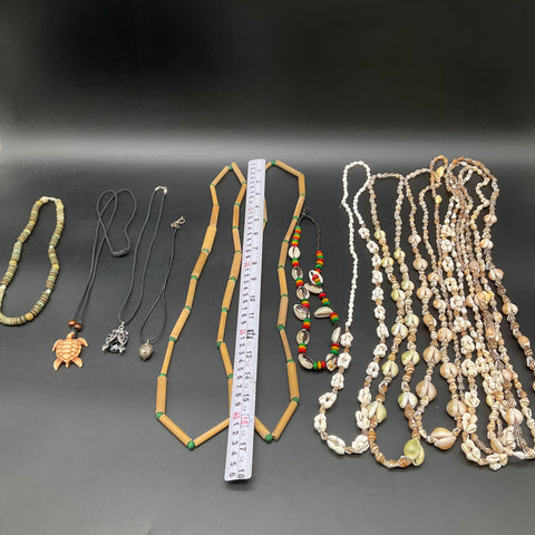Vintage to Modern Mixed Necklace Jewelry Lot 15 Pieces Shell Wood Puka Cowrie