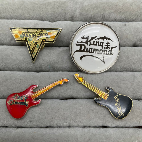 Vintage Rock Band Lapel Pin Lot Van Halen Ozzy Judas Priest 4 Pieces 1980s