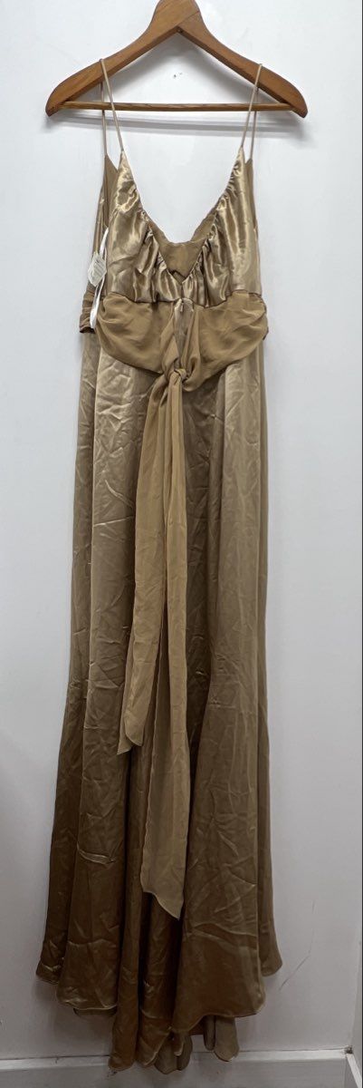 Vera Wang Maids Women's Almond Gold Ruched Spaghetti Strap Formal Gown Sz 10