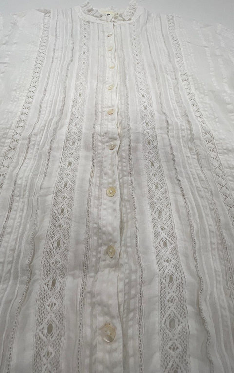 Hartford Women's White Alternative Top Lace Panel Pintuck Ruffle Blouse Size 1