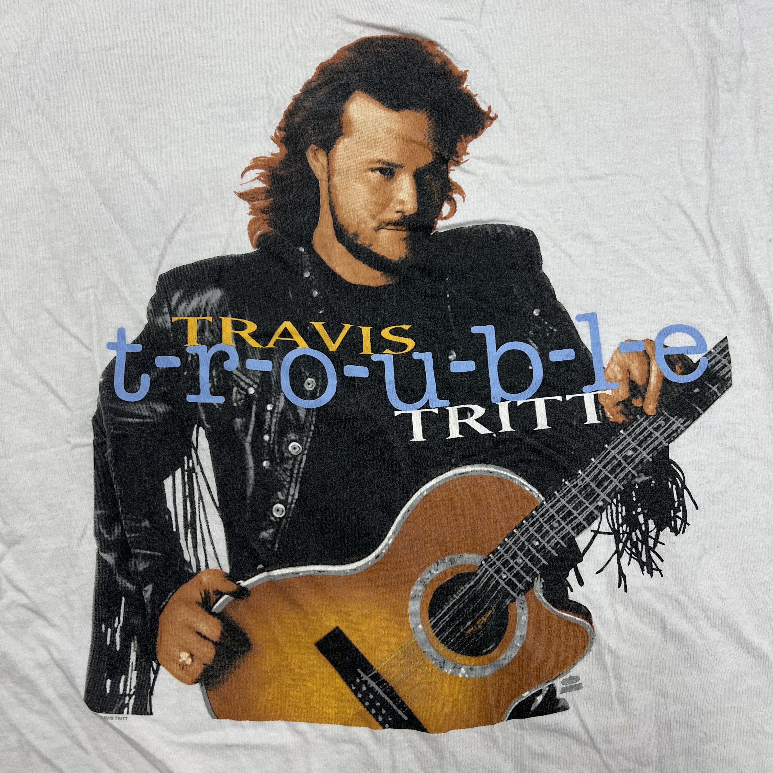 Vintage 1992 Travis Tritt T-R-O-U-B-L-E Tour T-Shirt Single Stitch USA Sz XL