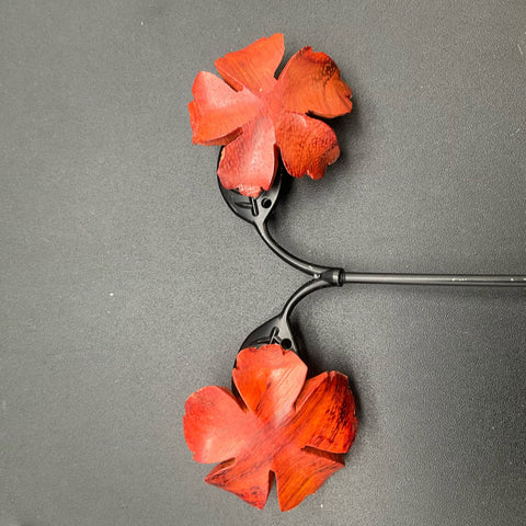 Vintage Style Carved Wood Necklace and Earrings Set Autumn Leaf Flower Jewelry