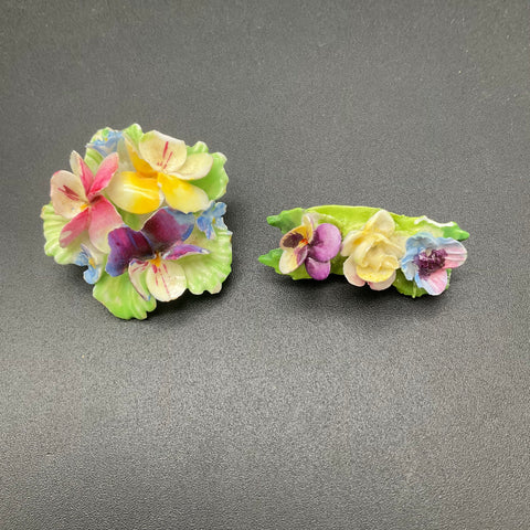 Vintage Jewelry Lot 7 Brooches Rhinestone Floral Porcelain Enamel Leopard Bear