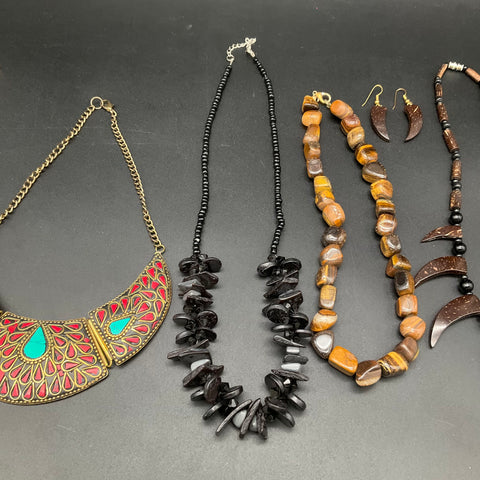 Vintage to Modern Costume Jewelry Lot 0.88 lbs Beaded Shell Stone Necklaces