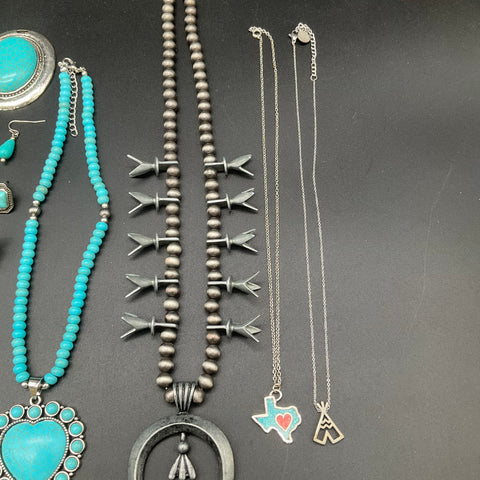 Southwestern Western Jewelry Lot Squash Blossom Naja Turquoise Color 21pc
