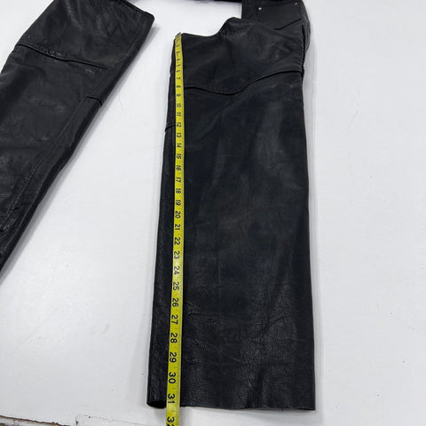 Vintage Leather King Biker Motorcycle Chaps Braided Black Leather Sz XL