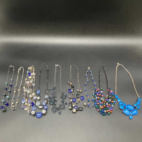 WHBM & Boutique Beaded Statement Necklaces Jewelry Lot of 9 Blue Silver Tone
