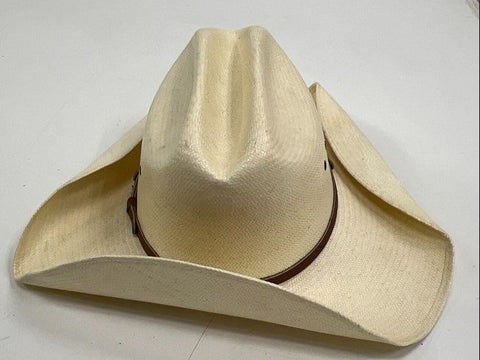 Vintage Wrangler Men's 7X Straw Cowboy Hat Western Leather Band Natural Large