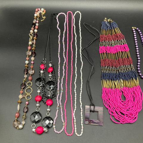 Vintage to Modern Costume Jewelry Necklace Lot of 10 Beaded Faux Pearl Statement