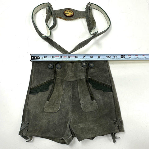 Vintage Kids Lederhosen Grey Suede German Alpine Shorts Suspenders Sz 92