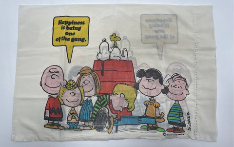 Vintage Peanuts Snoopy Linens Lot 3pc Pillowcases Curtains 1970s 1971 Schulz