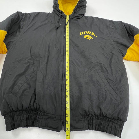 Vintage 90s Logo 7 Iowa Hawkeyes Hooded Puffer Jacket Sz L